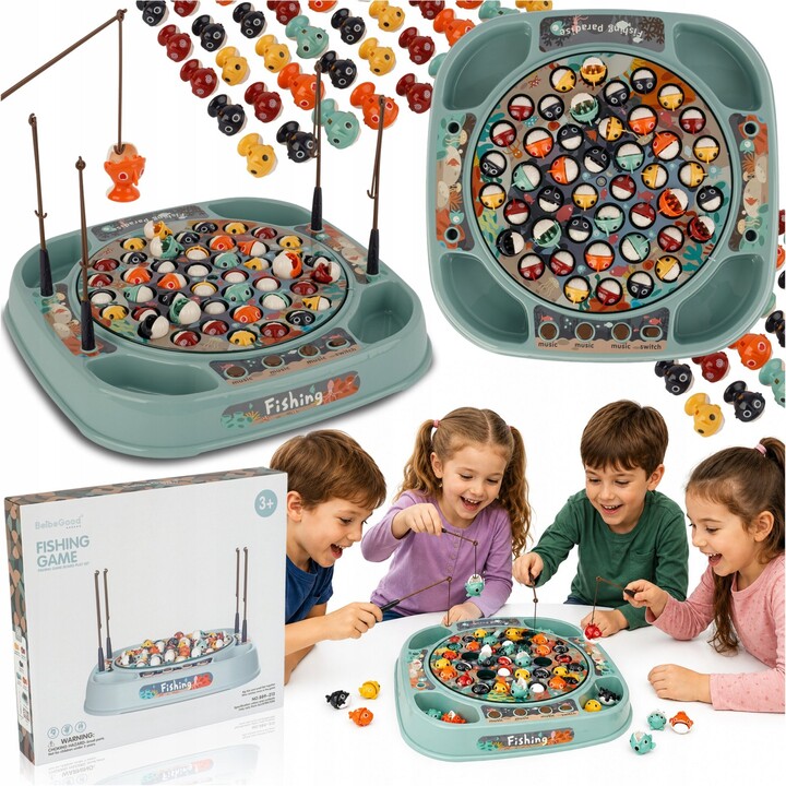 Extralink Toys Juego de Pesca de Peces de Habilidad Peces para Pescar 45 UDS + 4 Cañas Música