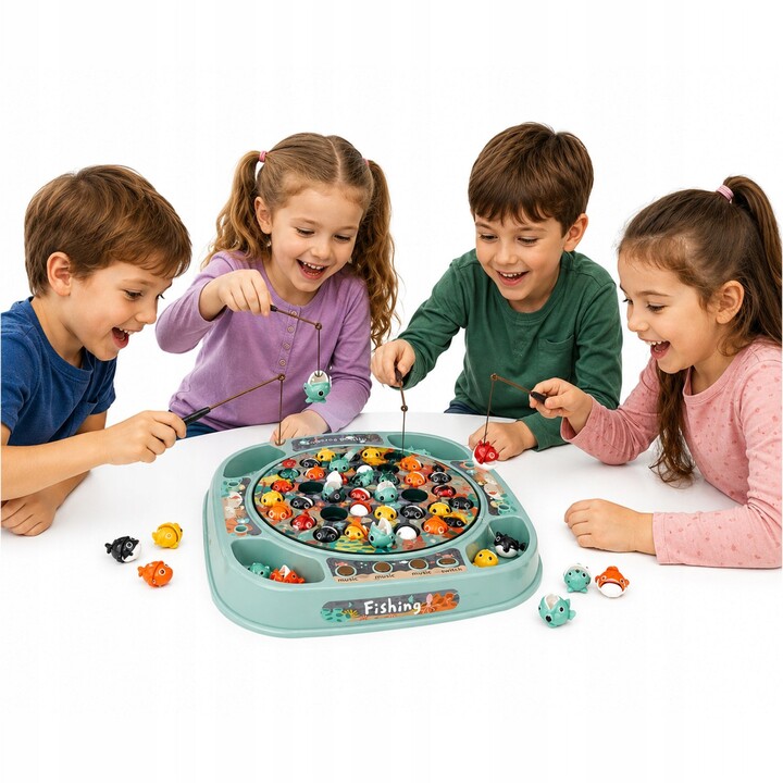 Extralink Toys Juego de Pesca de Peces de Habilidad Peces para Pescar 45 UDS + 4 Cañas Música