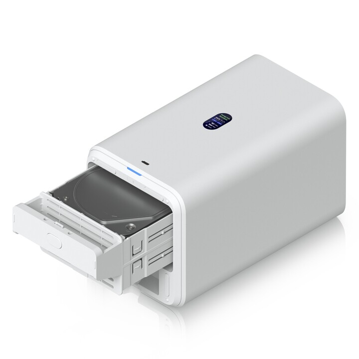 NAS UniFi Ubiquiti Unas-2-w : 2 baies pour disques durs 3,5", 2,5 GbE, USB-C, adaptateur PoE++