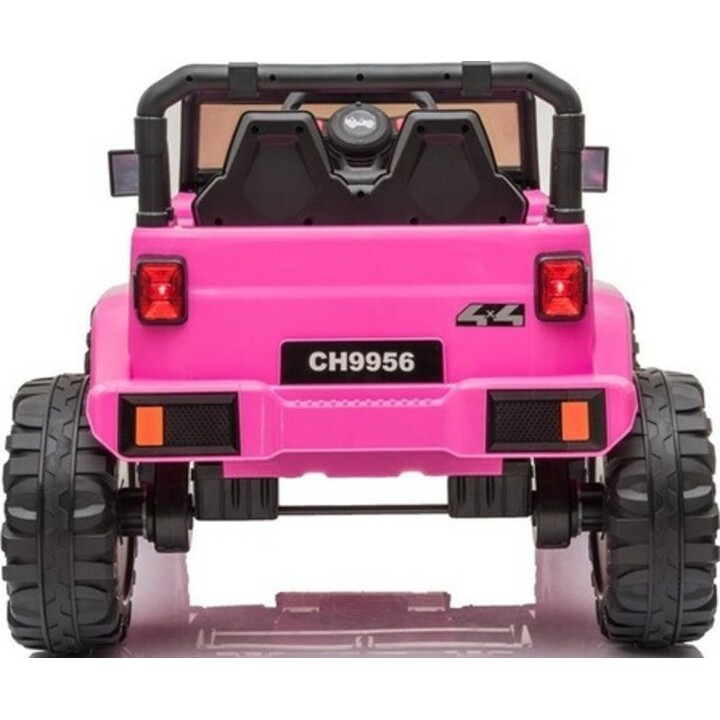 Carro elétrico infantil CH9956 com luzes LED e comando à distância, cor rosa.