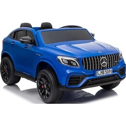 Mercedes GLC 63S MP4 biplace avec éclairage LED et batterie, couleur bleue.