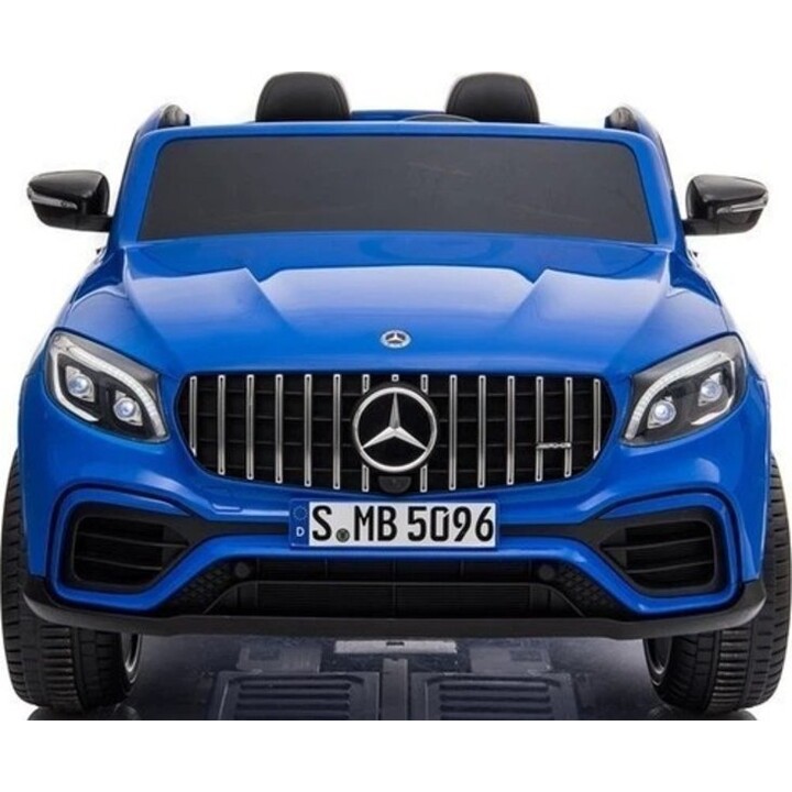 Mercedes GLC 63S MP4 a due posti con luci a LED e batteria, colore blu.
