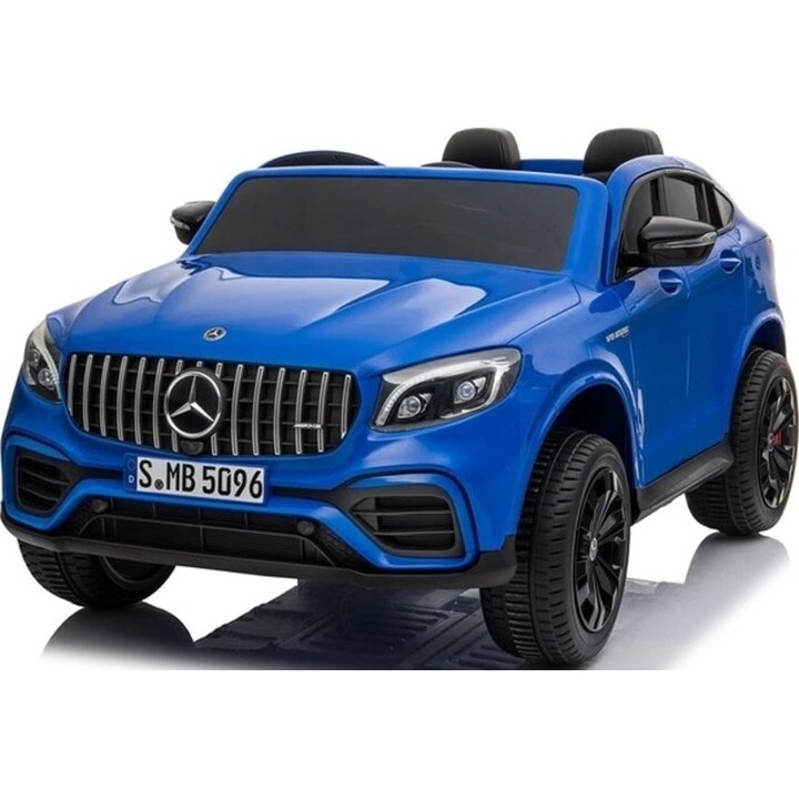 Mercedes GLC 63S MP4 de dos plazas con luces LED y batería, de color azul.