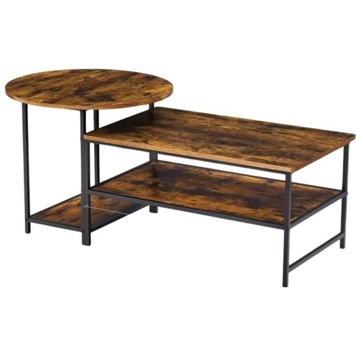 Ensemble de tables basses vintage en bois au style rustique, 2 en 1, 123 x 60 x 51 cm