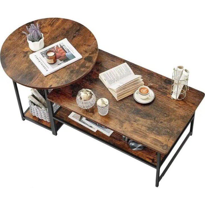 Ensemble de tables basses vintage en bois au style rustique, 2 en 1, 123 x 60 x 51 cm