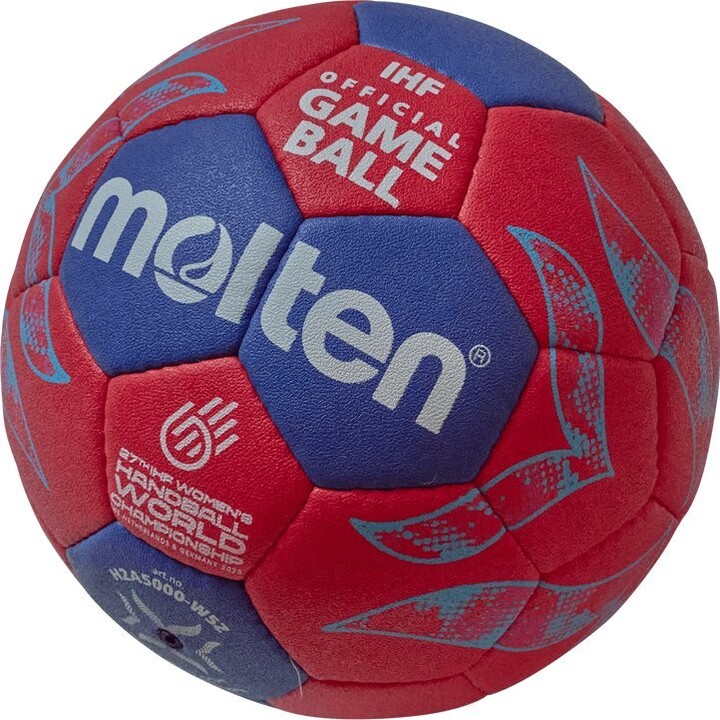 Pallone da pallamano ufficiale Molten IHF Approved Pro per la Coppa del Mondo di pallamano 2025, rosso e blu, modello H2A5000-W5