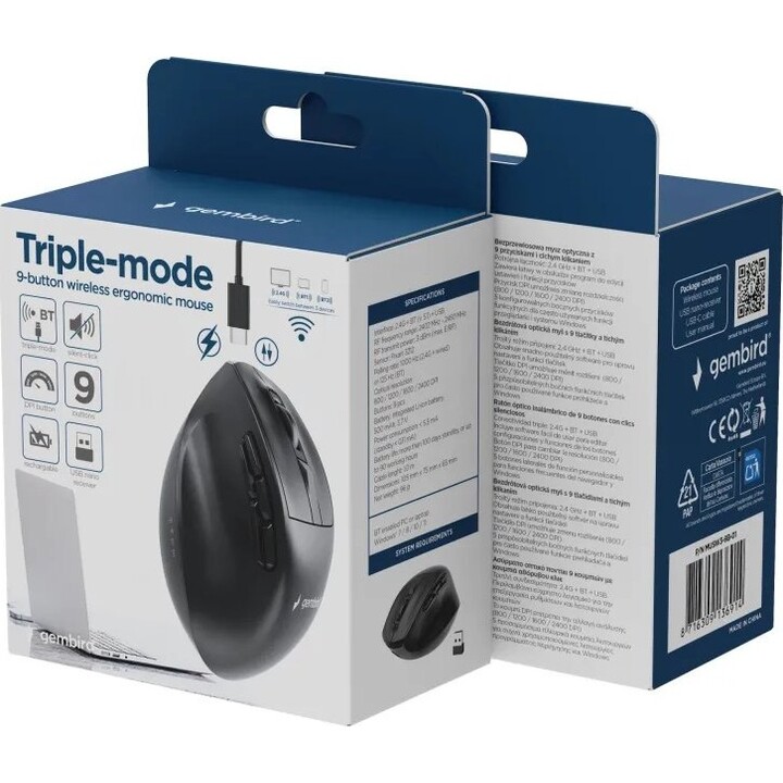 Mouse ottico USB Gembird Wrl/Musw3-9B-01