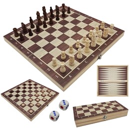 Extralink Giocattoli Drewniane Szachy 3W1 Warcaby + Szachy+ Tryktrak