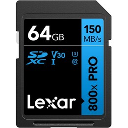 Lexar 64 GB Professional 800x Pro SDXC UHS-i-Karten, bis zu 150 MB/s Lesegeschwindigkeit, C10 V30 U3
