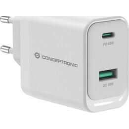 Cargador usb conceptronic althea 45w gan usb-c + usb white
