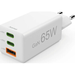 Hama 00201996 Schnellladegerät GaN, 2x USB-C, 1x USB-A, Mini-Ladegerät, PD, 65 W, Weiß
