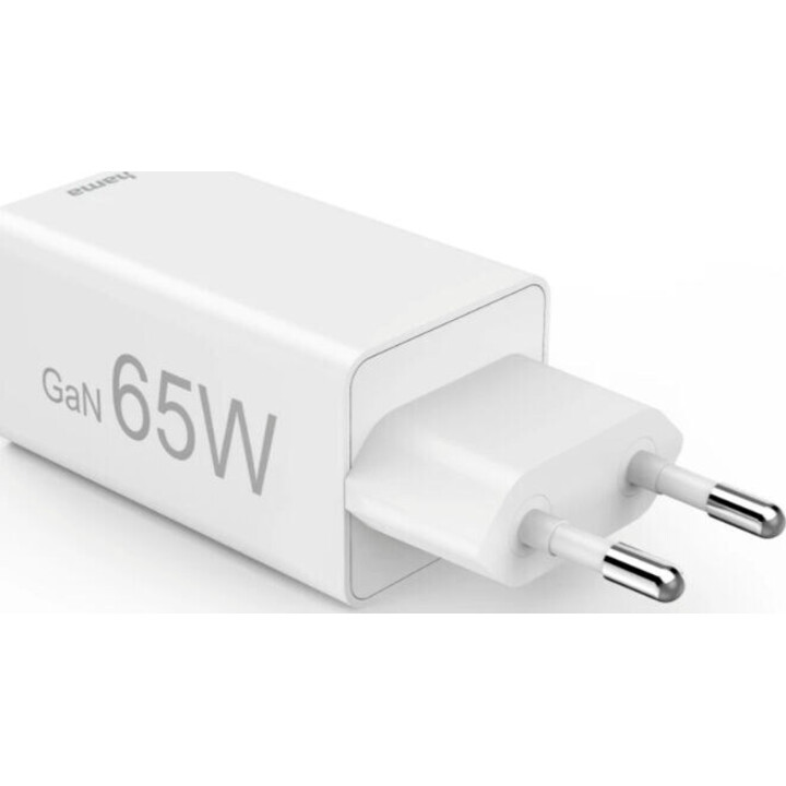 Chargeur rapide Hama 00201996 GaN, 2 ports USB-C, 1 port USB-A, mini chargeur, PD, 65 W, blanc