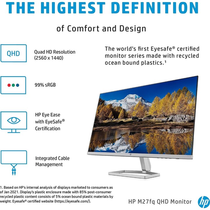 HP M27fq 68,6 cm (27 Zoll) 2560 x 1440 Pixel Quad HD LED Silber