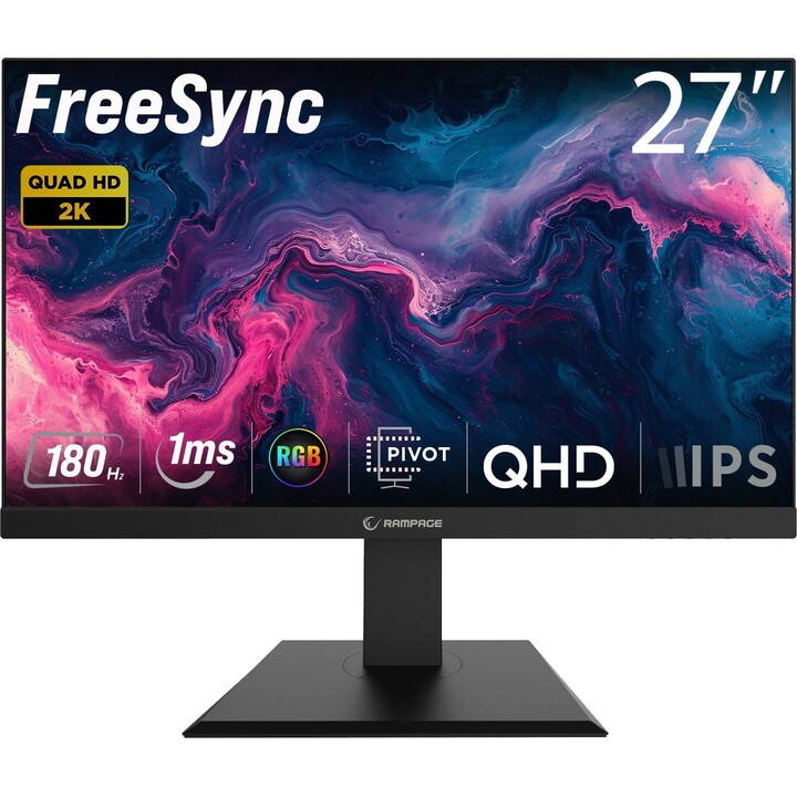 Rampage Miracle MC27RQ180 27-Zoll-Gaming-Monitor, Fast IPS, QHD 2K, 180 Hz, 2 HDMI-Anschlüsse, 2 DisplayPort-Anschlüsse