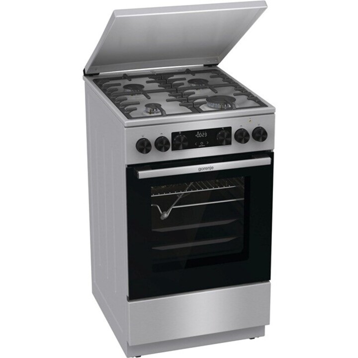 Cucina a libera installazione Gorenje GKS5C71XF con forno, colore argento.