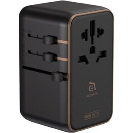 Adaptador universal Adam com múltiplas tomadas T100L GAN 100W, 2x USB + 2x USB-C, preto