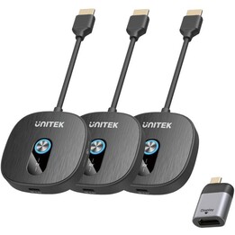 Transmisor HDMI inalámbrico Unitek 1080p, 1 transmisor + 2 receptores, negro