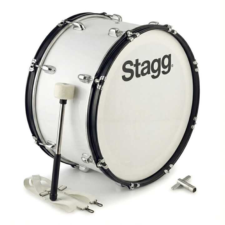 Tambor de marcha Stagg MABD-2210 de 22 polegadas com suporte e baqueta.