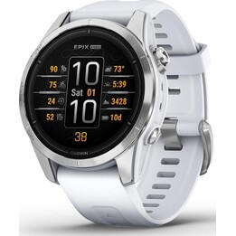 Capa prateada Garmin Epix Pro Gen 2 47 mm WiFi com pulseira esportiva branca
