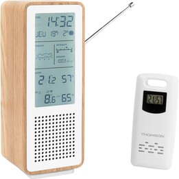 Thomson bt speaker with weather station and fm radio 15w wood/white ws102twh