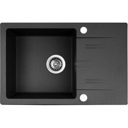 Pyramis Lefkada Waschbecken (68 × 44) 1B 1D Schwarz + Flessi Schwarz Wasserhahn 070 260 611F