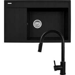 Lavabo Pyramis Lefkada (59 x 44) 1B 1D Noir + Robinet Lungo Volcano Noir