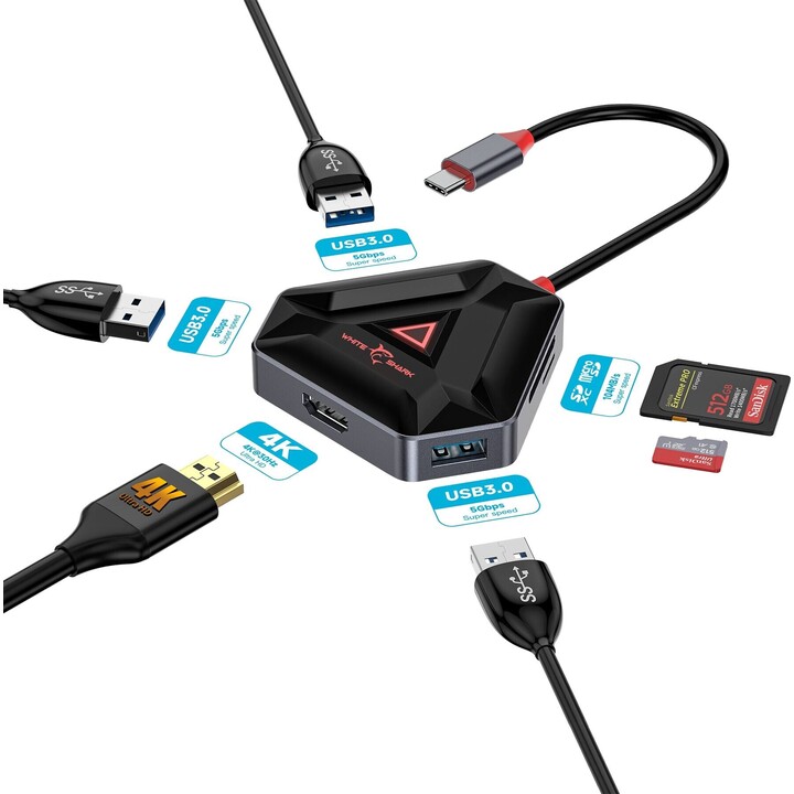 Hub esagonale White Shark 6 in 1 di tipo C