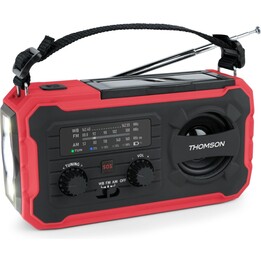 Rádio AM/FM Thomson com 3 modos de carregamento, modo de alarme, SOS, sirene e luz vermelha/preta RT280R