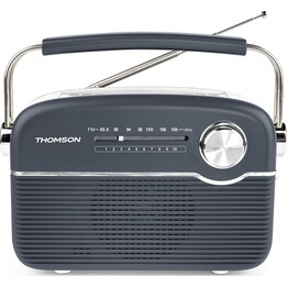 Radio FM retro Thomson con altavoz Bluetooth, alimentación solar o carga por USB-C, gris/blanco, RTS450BTG