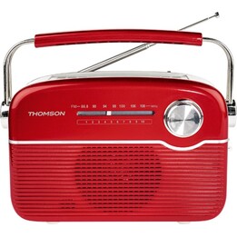 Radio FM retro Thomson con altavoz Bluetooth, alimentación solar o carga por USB-C, rojo/blanco, RTS450BTR