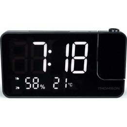 Thomson fm clock radio alarm with 70 stored stations and projector black usb-c charger cp100t