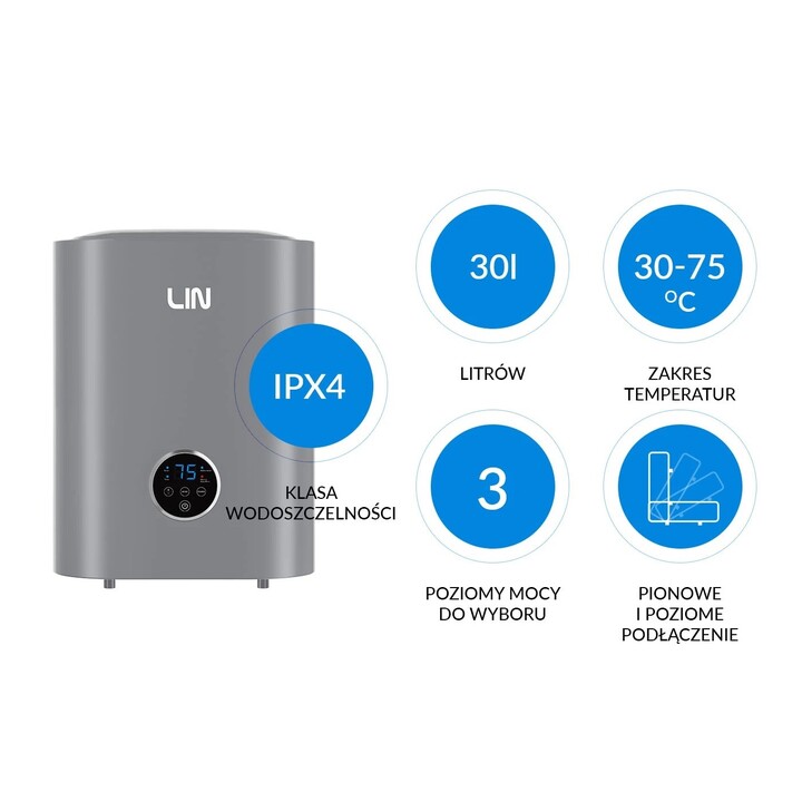 Elektrischer Warmwasserspeicher LIN LIFVD1SMGY 30L UNIVERSAL grau