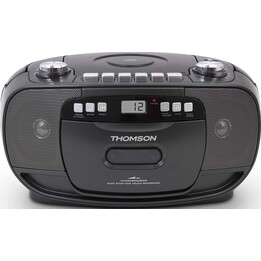Rádio Thomson FM com CD e leitor/gravador de cassetes, alimentado pela rede elétrica ou por pilhas, preto, modelo RK200CD