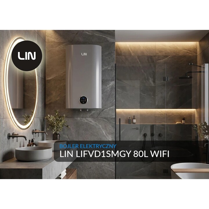 Calentador de agua eléctrico inteligente LIN LIFVD1SMGY de 80 litros, gris, con WiFi