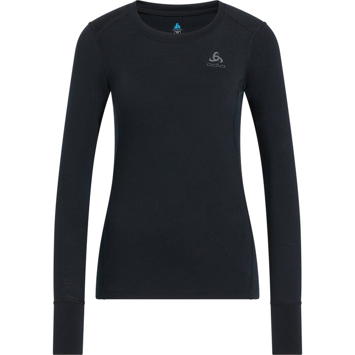 Sudadera térmica de manga larga para mujer Odlo Merino 200 BL, con cuello redondo, color negro. Talla: XS
