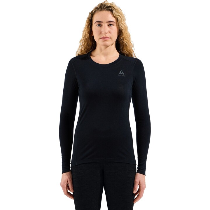 Sudadera térmica de manga larga para mujer Odlo Merino 200 BL, con cuello redondo, color negro. Talla: XS