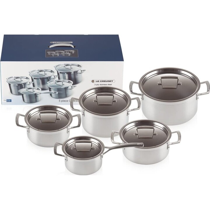 Conjunto de panelas Le Creuset 96209400001000 em aço inoxidável de 3 camadas, 5 peças
