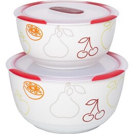 Juego de cuencos de ensalada de cerámica con tapa Oursson BS4781RC/DC, color cereza oscuro