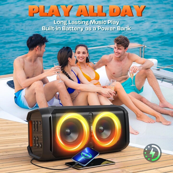 NGS Wildbanger 3 – Tragbarer Bluetooth-Lautsprecher mit USB- und AUX-Anschluss, RGB-Beleuchtung, 240 W, schwarz