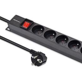 Regleta de alimentación PDU de aluminio Qoltec para rack | 16 A | 16 conectores franceses | Vertical | 1,8 m