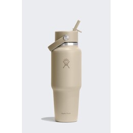 Botella de viaje Hydro Flask de 946 ml (32 oz) con pajita flexible ancha - color avena