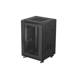 Armadietto rack da pavimento LANBERG 19" 18U 600x600 nero, anta forata (confezione piatta)