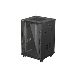 Gabinete de chão LANBERG 19" 18U 600x600 preto, porta de vidro (desmontado)