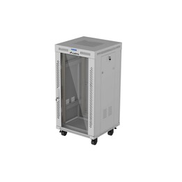 BAIE RACK SUR PIED 19" 22U 600 × 600 GRISE, PORTE VITRÉE ET ÉCRAN LCD, LANBERG (FLAT PACK)