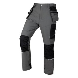 Mix&Match work trousers, four-way stretch, with holsters, Cordura, grey and black, size XS