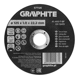 Disco de corte de coríndon para metal/aço inoxidável 125 x 1,0 x 22,2 mm, 41 A60-T-BF, caixa com 110 unidades