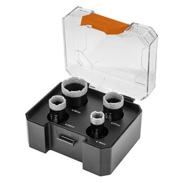 Conjunto de 4 brocas diamantadas para perfuração de furos (18, 22, 27, 35 mm).
