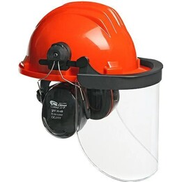 Climax 437-I capacete de segurança laranja com viseira transparente e protetores auriculares