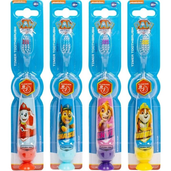 PAW PATROL KAR0010 brosses à dents lumineuses avec ventouse, 4 pcs, couleurs assorties