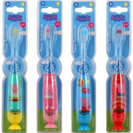 Ensemble de 4 brosses à dents Peppa Pig clignotantes avec ventouse, de couleurs différentes.